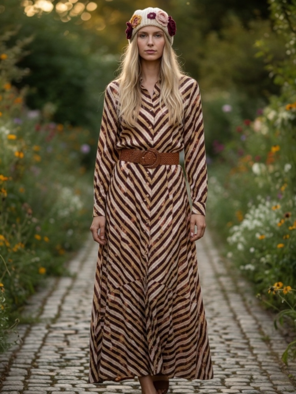 Jaded Gypsy S/M Long Zebra-Stripe Maxi Shirt Dress - Brown/Black